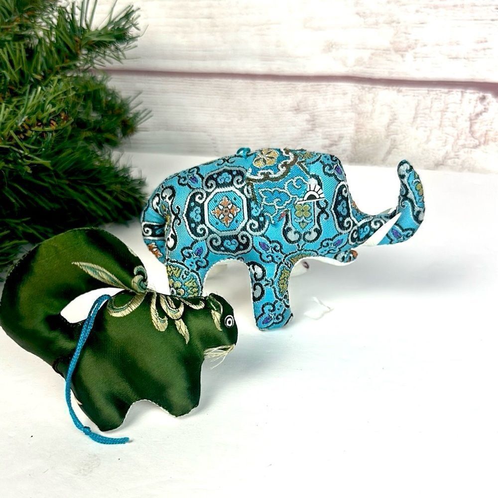 Two Fabric Stuffed Animals Christmas Ornaments